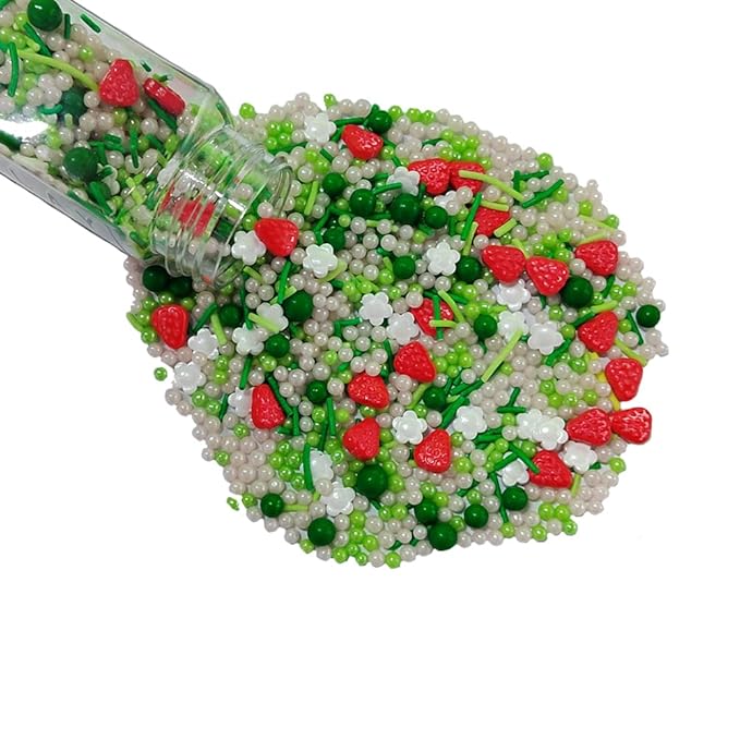 Strawberry Sprinkles Edible Flower Geen and Pink Spring Sprinkles Strawberry Shortcake Cake Decorations Cookie Cake Topper Cupcake Baking Ice Cream Decorating