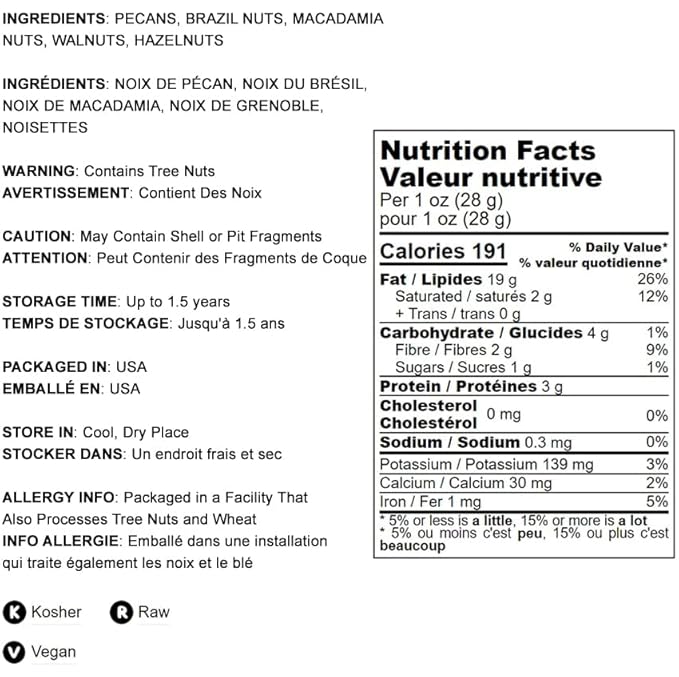 Food to Live Keto Nuts Mix, 1 Pound ??Keto Snack Contains Raw Brazil Nuts, Pecans, Walnuts, Hazelnuts and Macadamia Nuts, Low Carb Vegan Superfood, Kosher, Non-Irradiated, No Added Sugar, Bulk