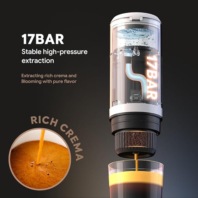 BENFUCHEN 3 in 1 Portable Espresso Machine With NO Heating Function, Type-C Charging Electric Espresso Maker, 17 Bar Mini Coffee Maker For N ESPRESSO/DolceGustoPods & Ground Coffee On the Go, Black