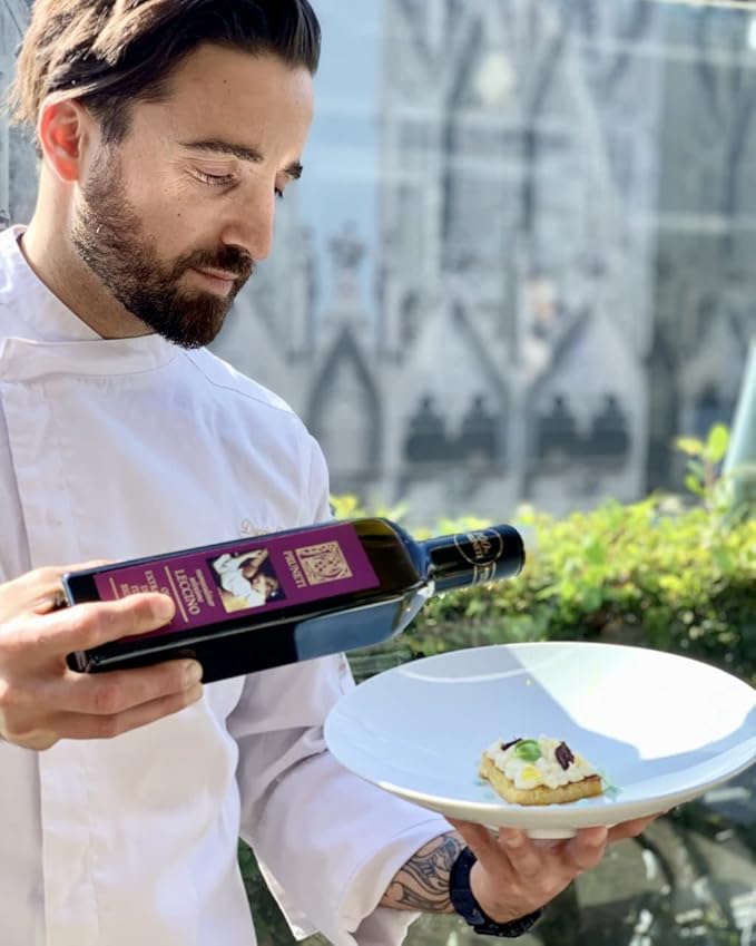 Pruneti - Leccino Medium, Organic New 2024-2025 Early Harvest Italian Olive Oil Extra Virgin from Tuscany, Italy, Polyphenol Rich 400+ mg/kg, Award Winner, First Cold Pressed, 16.9 fl oz