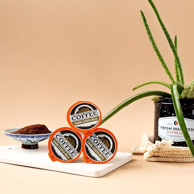 Fresh Roasted Coffee, Dark Costa Rica Tarrazu, Dark Roast, 72 Pods for K Cup Brewers