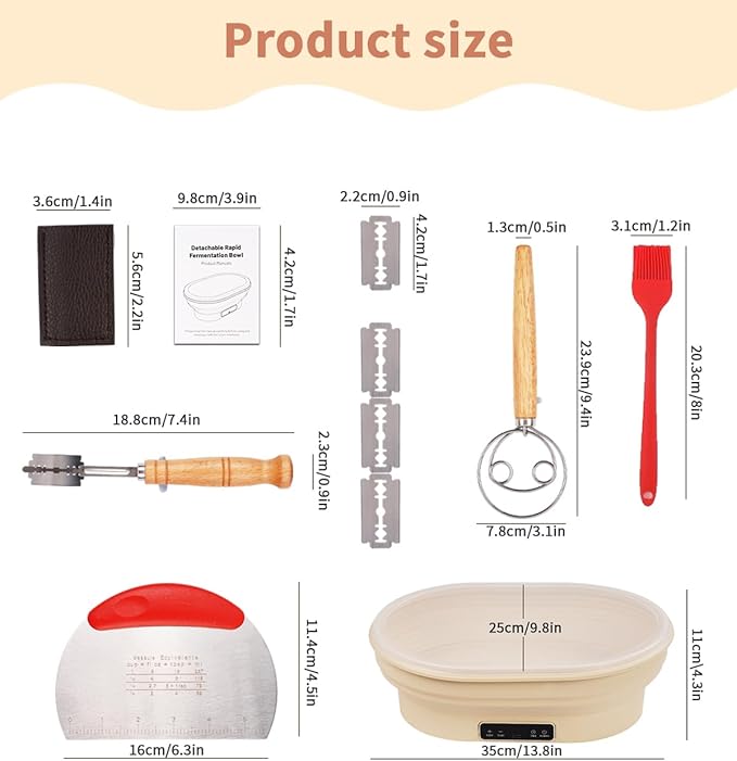 4L Heating Bread Proofing Basket Set Foldable Thermostatic Silicone Bowl with 77-122??6 Gears Temperature & 6H Timer, for Artisan Baking Sourdough Starter Bread Making Supplies Tools Kit