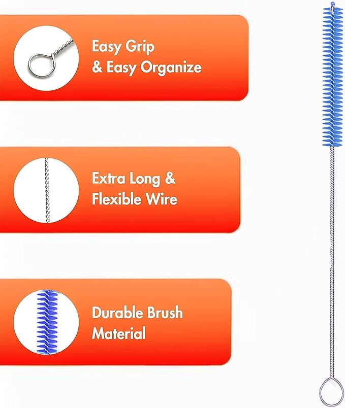 Milk Foamer Hose Brush, Long Thin Nylon Tube Cleaning Brushes Ideal for Espresso & Coffee Machine Attachments,Stainless Steel Straw Cleaning Brushes Test Tube 11.8 Inch Long and Flexible Handle