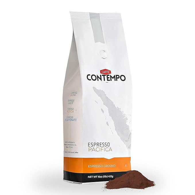 CAFFÉ CONTEMPO Ground Espresso, Pacifica Blend, 1 LB Fine Grind, Dark Roast, Freshly Roasted, Great for Moka Pot Coffee
