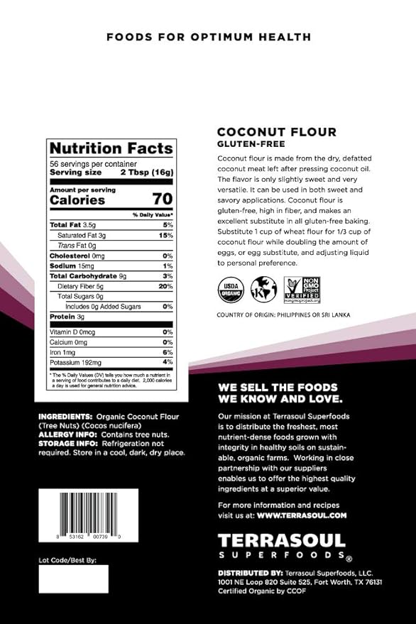 Terrasoul Superfoods Organic Coconut Flour, 6 Lbs (3 Pack) - Gluten-Free | Unrefined | Fine Texture | Premium Quality