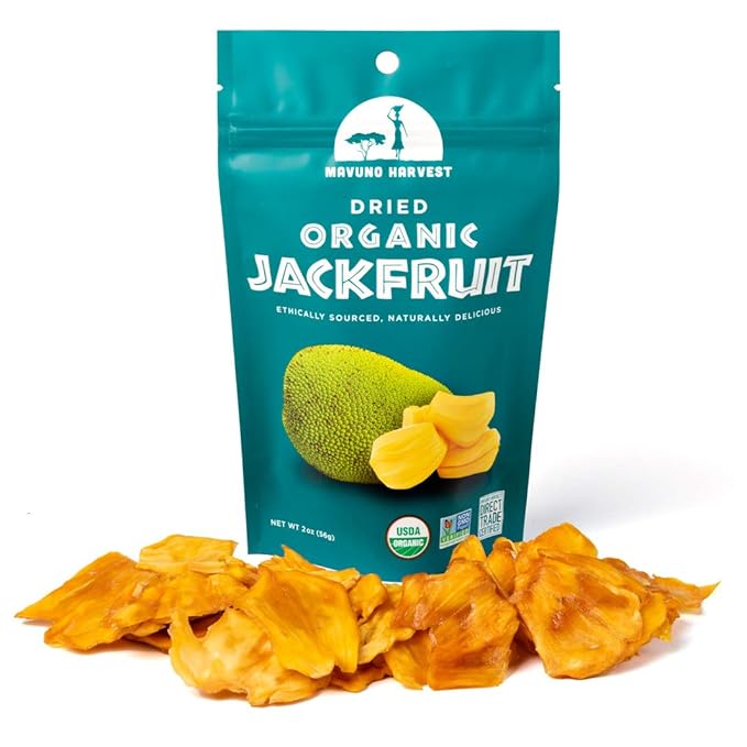 Mavuno Harvest Jackfruit Dried Fruit Snacks | Unsweetened Organic Dried Jackfruit Chips | Gluten Free Healthy Snacks for Kids and Adults | Vegan, Non GMO, Direct Trade | 2 Ounce, Pack of 6