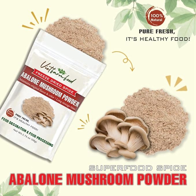 ABALONE MUSHROOM POWDER 1.76 Oz (50g) VIETFARMFOOD: Pure, natural freeze-dried spice made from real vegetables and fruits - perfect for enhancing every meal, from cooking, baking, salads, soups, sauce