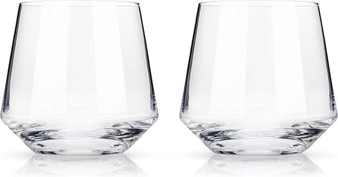 Viski Raye Angled Crystal Tumblers Set of 2 - Premium Crystal Clear Glass, Lowball Cocktail Glasses, Martini Glass Gift Set - 12 oz