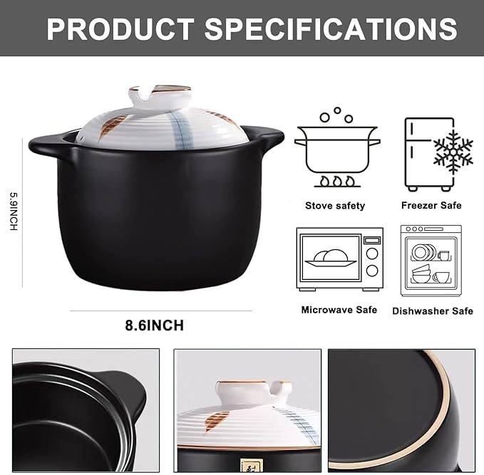 4.6 Quart Ceramic Casserole,with Lid Ceramic Pot,Heat-Resistant Round Stew Pot Soup Pot for cook bibimbap, soup, rice, stew, casserole (White4.6QT)