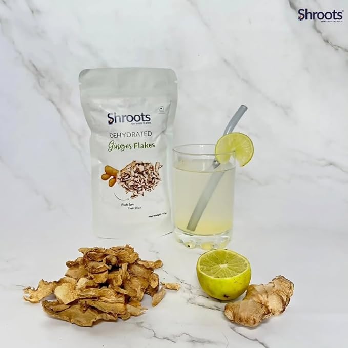 SHROOTS Dried Ginger Flakes ??Organic Substitute for Fresh Ginger Ready to Mix & Consume Supports Digestion & Immunity Non-GMO Premium Spice & Seasoning for Baking, Cooking & Tea ??1.59 oz (Pack of 1)