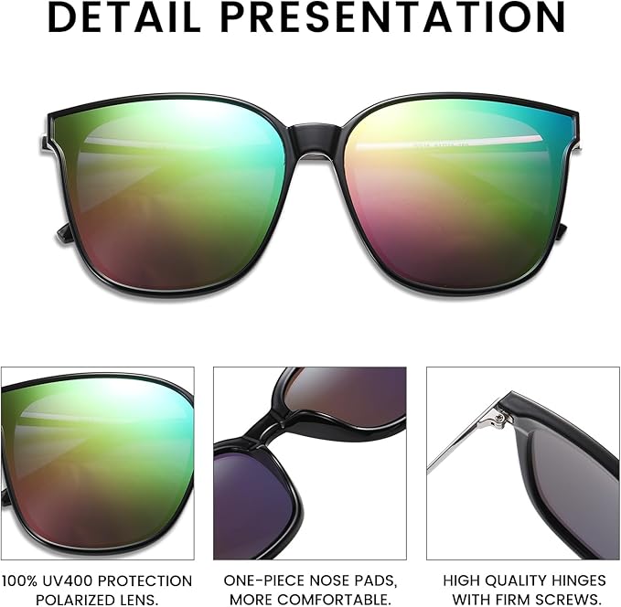 DUCO Oversized Polarized Sunglasses Womens Trendy Mirrored Shades Retro Round Vintage Light Weight UV400 Sun Glasses W016