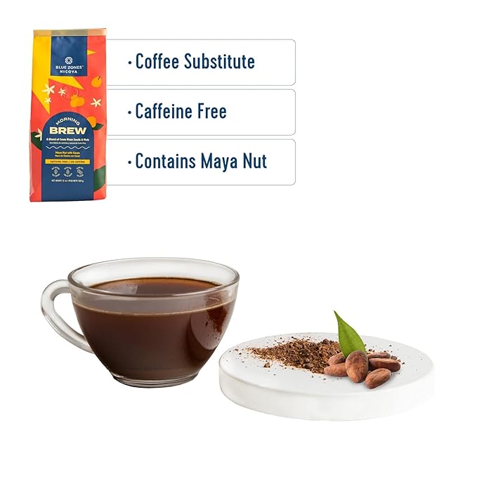 Blue Zones Nicoya - Morning Brew, Maya Nut and Cacao - 100% Natural Ground Coffee Alternative - High Micronutrients - Caffeine Free, Gluten & Sugar-Free (12 oz/ 340g)