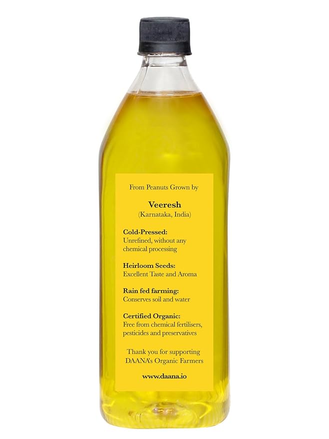 Daana Peanut Oil: CERTIFIED USDA ORGANIC, EXTRA VIRGIN, COLD PRESSED (34 Fl oz)