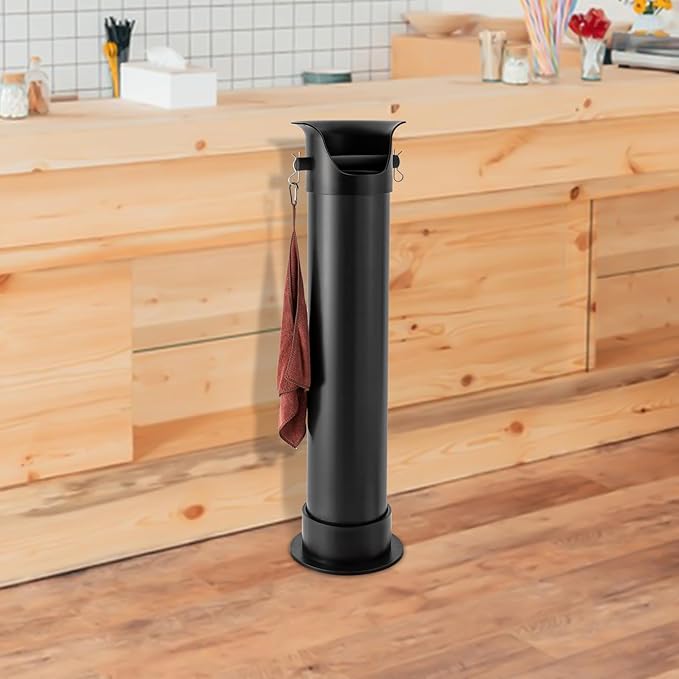 Espresso Coffee Knock Box, Commercial Knock Box for Espresso Coffee Grounds, Floor Standing Coffee Knock Box with 30pcs Garbage Bags and Towel (Black)