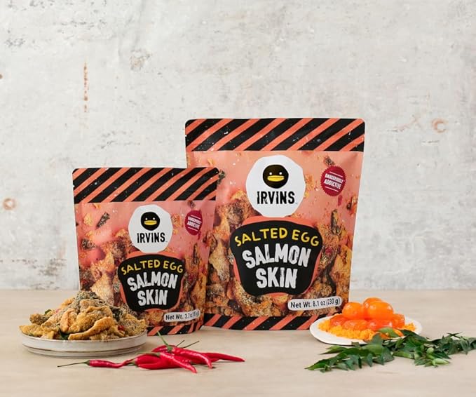 Irvins Salted Egg Salmon Skins, 3.7 Ounce (Pack of 3) (8.1oz (Pack of 3), Salted Egg)