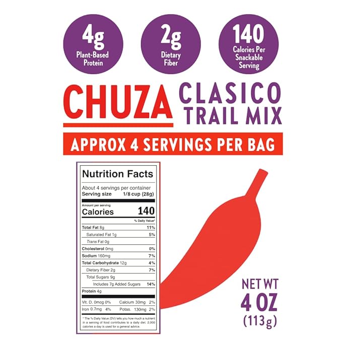 CHUZA Clasico Trail Mix ??Semi Spicy Sweet Snack with 100% Mexican Spices ??Dried Cranberries, Almonds, Peanuts & Cashews ??High Protein, Gluten-Free ??4 oz (Pack of 2)