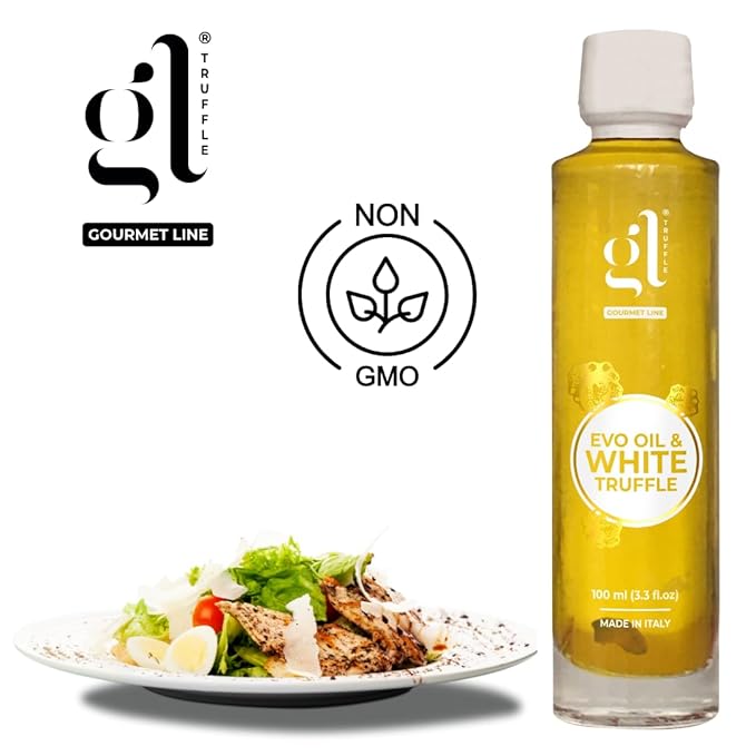 GL Truffle GOURMET LINE White Truffle Oil, Infused with Real Truffle Slice, Authentic, High Concentrated White Truffle Flavor, 100 ml (3.4 FL oz), Premium Quality, Product Of Italy