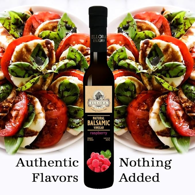 Ellora Farms, Raspberry Balsamic Vinegar, Thick and creamy, Barrel aged, No-added sugar, Award Winning, Glass bottle, 8.45 oz., Pack of 1