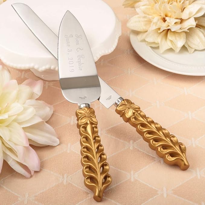 GIFTS INFINITY® Personalized Wedding Cake Knife and Server Set Free Engraving (2528) - Valentine's Day Gift