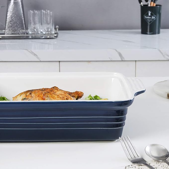 KOOV Ceramic Casserole Dish With Lid, Covered Rectangular Set, Lasagna Pan for Cooking, Baking Dish for Dinner, 9 x 13 Inches, Gradient Series (Gradient Blue)