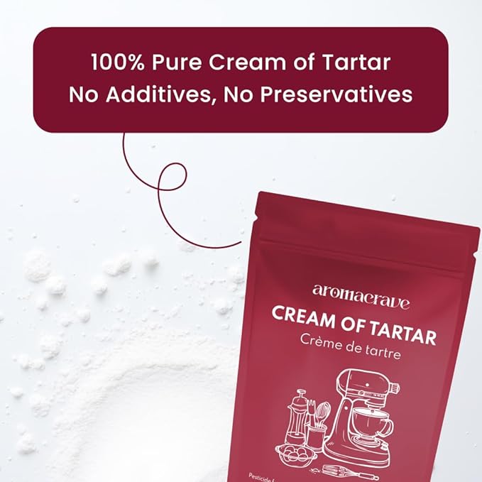 AROMACRAVE Cream of Tartar Powder, High-Purity Potassium Bitartrate for Baking & Cooking, Stabilizes Egg Whites, Prevents Sugar Crystallization, Leavening Agent for Fluffy Baked Goods (4 Ounce (Pack of 1))
