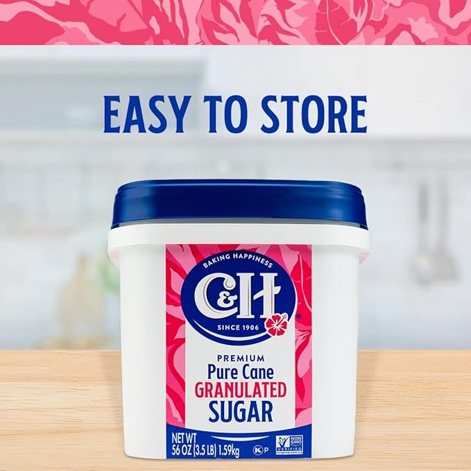 C&H® Granulated Sugar, 3.5 lb Easy-Baking Tub (Pack of 2) - Ideal for Family Baking, Desserts, and Everyday Sweetening - Includes Bonus Recipe Card