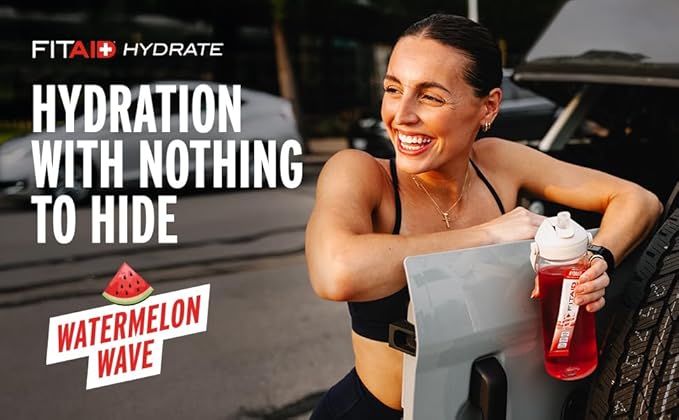FITAID Hydrate Clean Electrolyte Mix, Zero Sugar, Balanced Electrolyte Ratios: 600mg Sodium, 500mg Potassium, 125mg Magnesium, Watermelon Wave, For Exercise & Active Hydration, 30 Sticks
