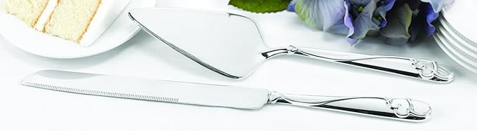 Wedding Silverplated Cake and Knife Serving Set, Graceful Heart