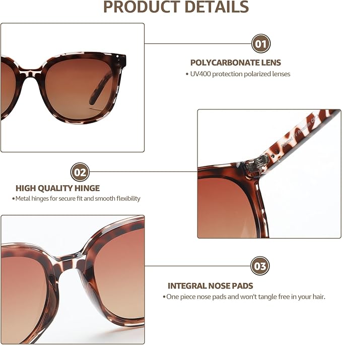 LVIOE Oversized Polarized Sunglasses for Women Trendy Large Cat Eye UV Protection Shade LS1627s
