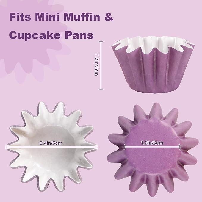 Quera 200Pcs Purple Grease-Resistant Mini Cupcake Liners Wedding Muffin Baking Cups Baby Shower Cupcake Wrappers for Wedding Birthday Holiday Party or Baby Shower(1.18 x 1.18 in)