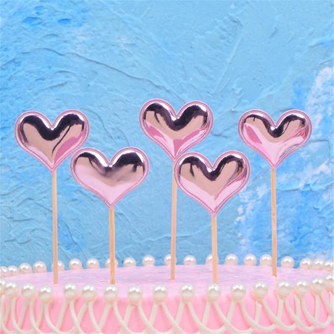 50Pcs Cupcake Toppers Heart Star and Crown Cupcake Picks Mini Cake Toppers Colorful Cake Decoration DIY Dessert Fruits Food Picks Party Decorative Accessories for Birthday Wedding Baby Shower (Heart)