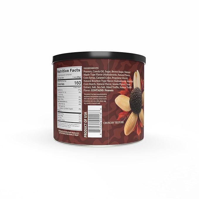 Sabatino Maple Bourbon Black Truffle Peanuts ??Gourmet Roasted Peanuts with Maple Bourbon & Black Truffle, Premium Snack, 10 oz Tin