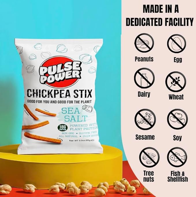 Pulse Power Chickpea Stix - Crunchy Snacks, High Protein, Gluten Free, Non-GMO, Vegan (3 pack, 3 oz) (Sea Salt)