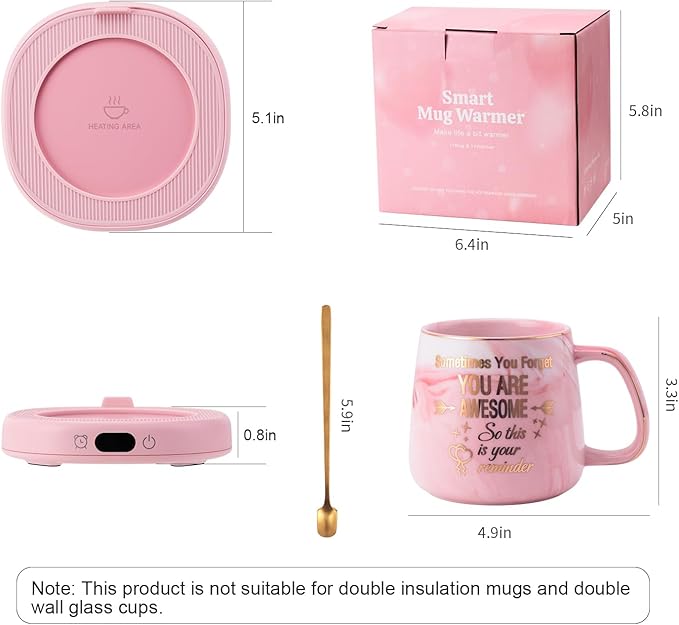 Coffee Mug Warmer & You are Awesome Mug Set, Electric Cup Warmer for Desk Office Home, Beverage Warmer with 3 Temperature Setting, 8-Hours Auto Shut Off, Best Birthday Present Ideas for Women