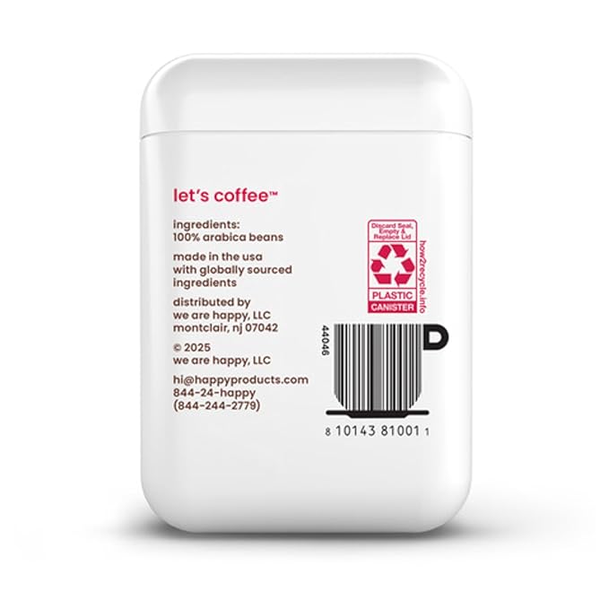 happy coffee medium roast ground coffee, 12 oz., notes of berries & optimism, recyclable container, grown & harvested in Brazil & Colombia, ra챠z sustainability verified