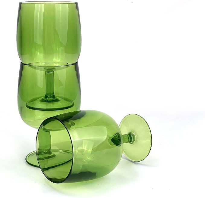 Yalin Set of 6 Unbreakable 12 oz Acrylic Plastic Wine and Water Tumbler Stackable Goblets. (Green, 12 oz)