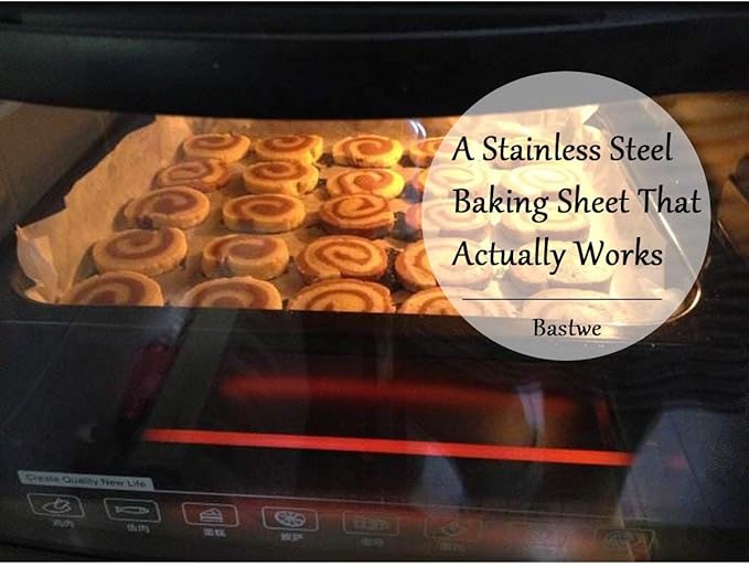 Baking Sheets Set of 2, Bastwe Stainless Steel Baking Pan Tray Cookie Sheet, Size 10 x 8 x 1 inch, Non Toxic & Healthy, Rust Free & Easy Clean