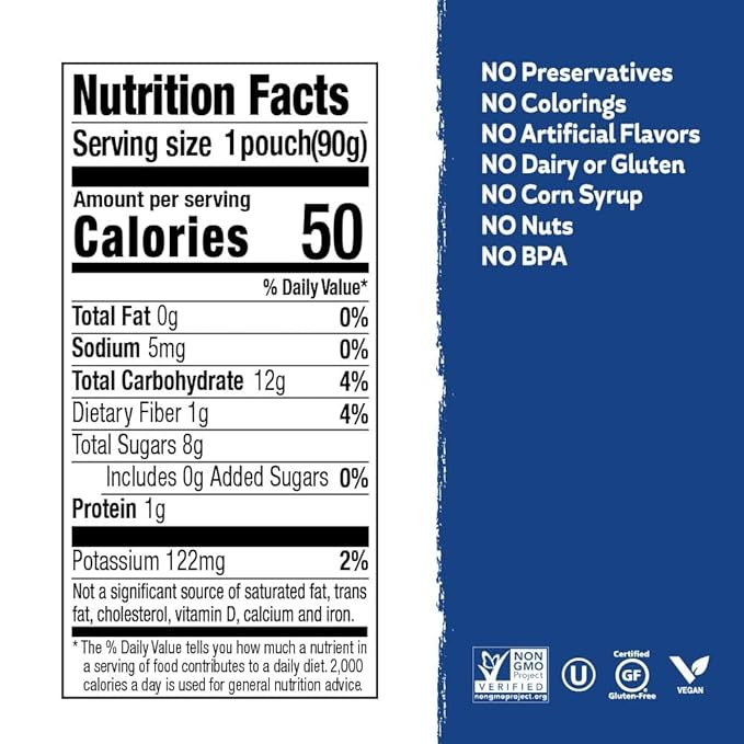 Buddy Fruits & Veggies Snacks To Go Blueberry Sweet Potato Unsweetened Applesauce 3.2oz (18pk) Gluten-Nut-Dairy-Preservative-BPA Free, Non GMO, Kosher
