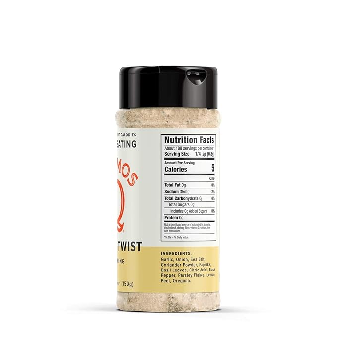 Kosmos Q Lemon Twist Seasoning, Zesty Lemon Pepper Spice Mix for Chicken, Fish, Veggies & More, All-Natural Clean Eating Herbs & Spices, Sugar Free, Keto & Paleo Friendly, 5.3 Oz Shaker Bottle