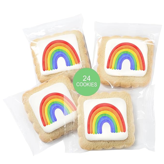 Rainbow Cookies Themed Party Favors | 24 Pack Individually Wrapped Bulk | Cookie for Birthday Pride Girls Boys Colorful Multicolored Treats Snacks For Kids Class Adults