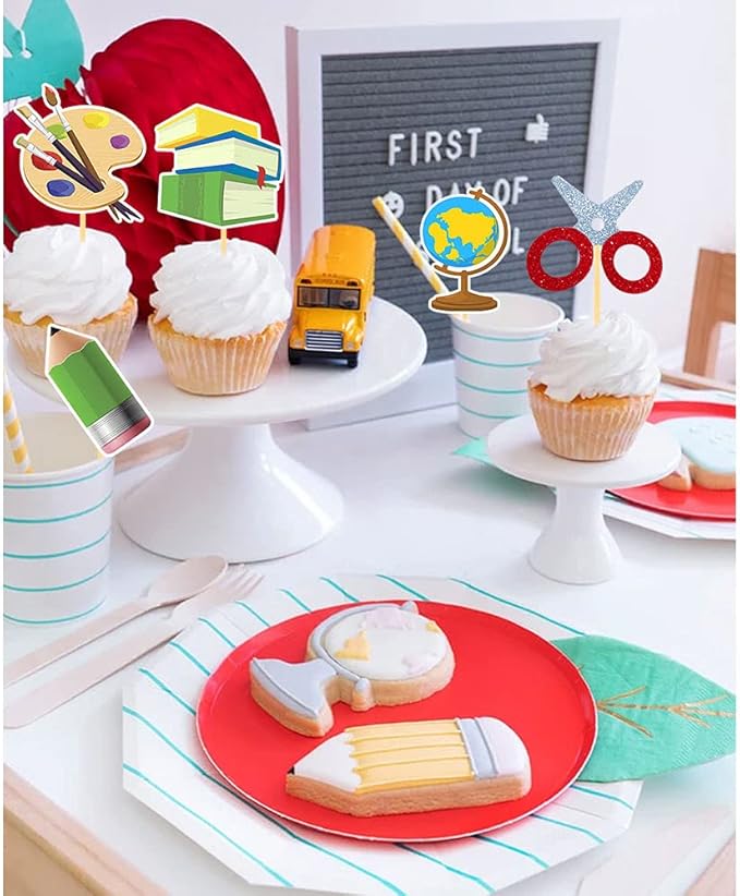 36 Pcs Welcome Back to School Cupcake Toppers, Welcome the First Day of School Party Supplies Cake Decorations for School Activities Classroom Supplies