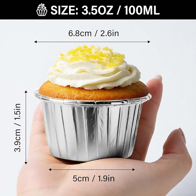 EUSOAR Aluminum Foil Silver Cupcake Liners, 50Pcs Disposable Muffin Liners, Baking Cups, Aluminum Cupcake Tip Pan Ramekin Holders, Little Pudding Cups