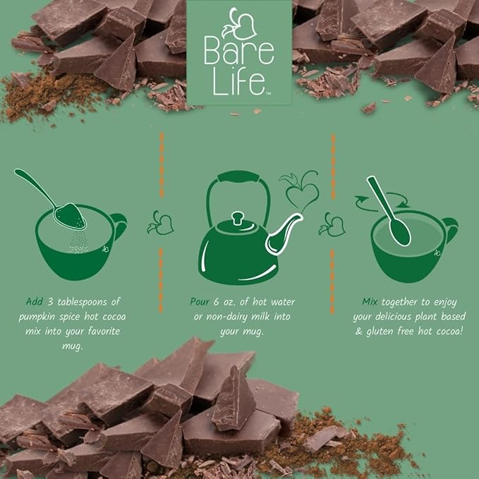 Bare Life: Instant Dairy Free Pumpkin Spice Hot Cocoa Mix - 10 Serving Pouch | Gluten Free, Vegan, Organic, Plant Based, Paleo, Soy Free, Corn Free, Lactose Free, Refined Sugar Free, Hot Chocolate, 9.52 oz.