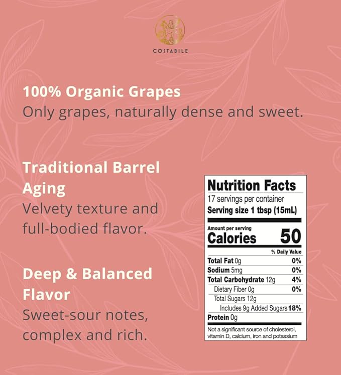 Costabile Modena Balsamic Vinegar Organic Barrel Aged ??Made in Italy, Rich Flavor, Natural Ingredients, Thick Texture, Gourmet Finish, Traditional Method - 8.45 Fl. Oz.