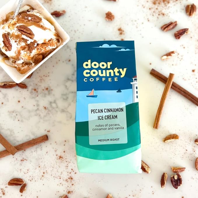 Door County Pecan Cinnamon Ice Cream Flavored Ground Coffee - Medium Roast - 10oz Bag - 100% Arabica