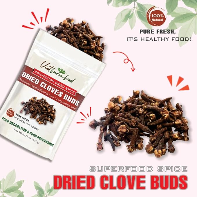 DRIED CLOVE BUDS 5.29 Oz (150g) VIETFARMFOOD: Natural pure, convection dried seasoning made from real vegetables - perfect for adding flavor to any meal, from cooking, baking, salads, soups, sauces