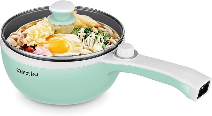 Dezin Hot Pot Electric Upgraded, Non-Stick Saut챕 Pan, Rapid Noodles Electric Pot, 1.5L Mini Portable Hot Pot for Steak, Egg, Fried Rice, Ramen, Oatmeal, Soup with Power Adjustment
