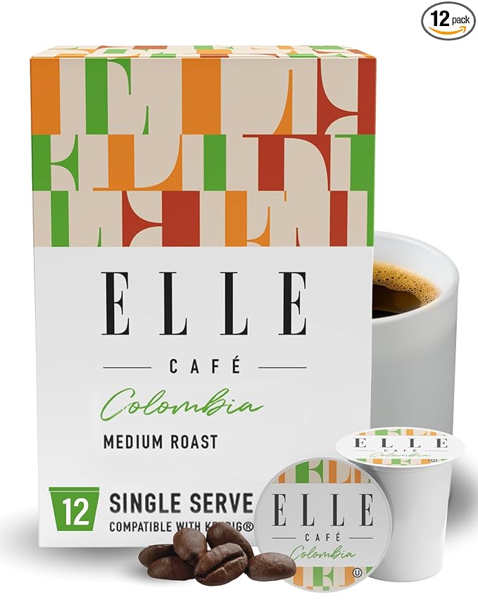 ELLE Café© Colombian K-Cup Pods - 12 Count - 100% Arabica Coffee, Flavor Medium Roast - Single-Serve Coffee Pods