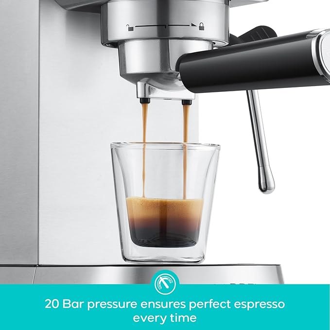 CASABREWS CM5418 Basic Espresso Machine 20 Bar, Stainless Steel Espresso Maker with Steam Milk Frother, Compact Coffee Machine with 34oz Water Tank for Cappuccino, Latte, Silver