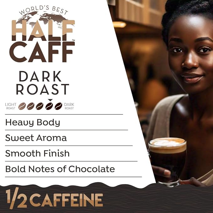 World's Best Half Caff Dark Roast Coffee Pods, 100 ct, Recyclable Single Serve Pods – 100% Arabica Coffee, Compatible with Keurig K Cups Maker